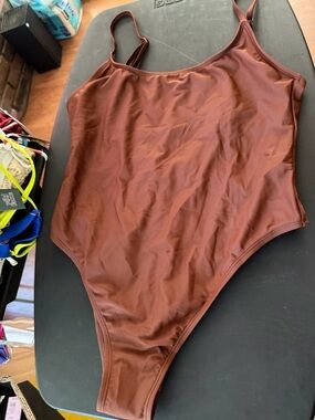Brown Scoop Neck One-Piece Swimsuit size large